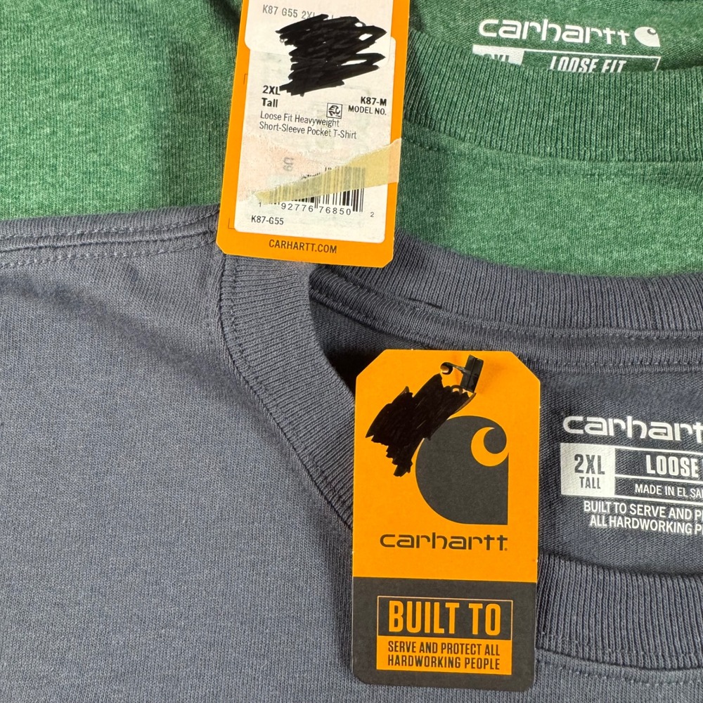 Carhartt Mens K87 Fit Pocket T-Shirt 2 Pack Navy Green 2XL Tall NWT - Picture 2 of 12